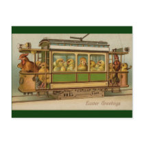 Chickens on Trolley Car Vintage Easter Post Card