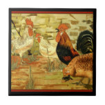Chickens Roosters in the Farmyard Tiles