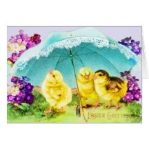 CHICKS & BLUE PARASOL EASTER GREETINGS VINTAGE CARDS