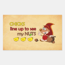 Chicks line up to see my nuts rectangle stickers