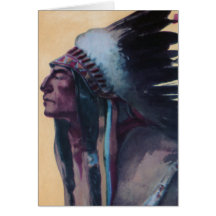 Chief Eagle Feather Wearing War Bonnet Greeting Cards