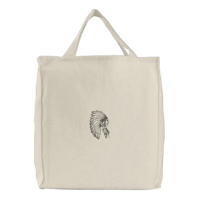 Chief indian headress embroidered canvas tote bag by JameneEmbroidery