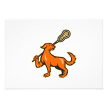 Chien avec la vue de côté de bâton de lacrosse invitations personnalisées