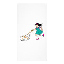Chien de marche de fille cartes de vœux avec photo