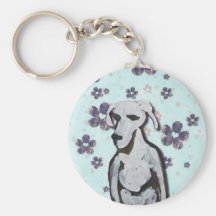 Chien flower power - bleu porte-clés