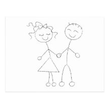 Chiffre garçon et fille de bâton carte postale