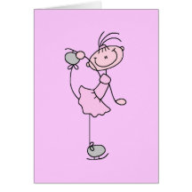 Chiffre rose patineur de bâton de fille de glace cartes de vœux