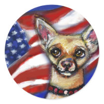 Chihuahua American Flag Round Stickers