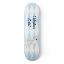 Chihuahua ~ Blue w/ White Diamonds Design Skateboard Decks