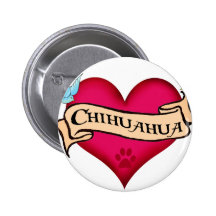 Chihuahua Tattoo Heart Pinback Buttons