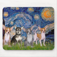 Chihuahuas (four) - Starry Night Mouse Pad
