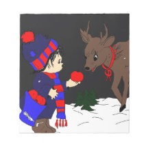 Child and Reindeer at Night Memo Pad