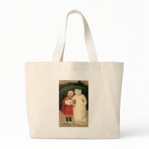 Child and Snowman Christmas Card Canvas Bags