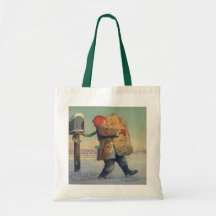 Child Carrying a Christmas Package from Mailbox Bags