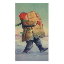 Child Carrying a Christmas Package from Mailbox Business Card Template