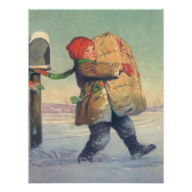 Child Carrying a Christmas Package from Mailbox Invitations