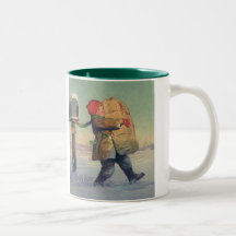 Child Carrying a Christmas Package from Mailbox Mugs