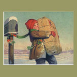 Child Carrying a Christmas Package from Mailbox postcards
