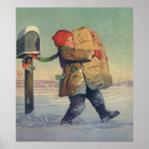 Child Carrying a Christmas Package from Mailbox Posters