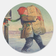 Child Carrying a Christmas Package from Mailbox Stickers