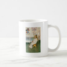 Child in Nursery with Yellow Tulip Coffee Mug