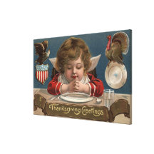Child Praying at Dinner-Table Stretched Canvas Prints