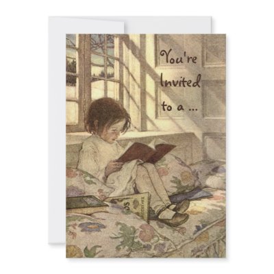 Child Reading a Book by Jessie Willcox Smith Personalized Invites by YesterdayCafe