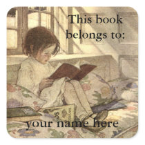 Child Reading Bookplate; Jessie Willcox Smith Sticker