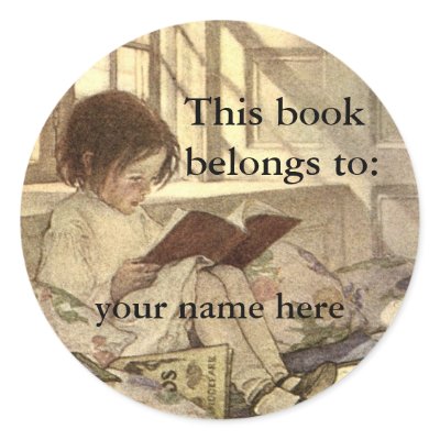 Child Reading Bookplate; Jessie Willcox Smith Round Sticker by YesterdayCafe