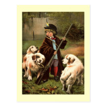 Child with Rifle and Golden Retrievers Postcard
