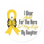 Childhood Cancer Ribbon My Hero My Daughter Round Sticker