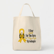 Childhood Cancer Ribbon My Hero My Granddaughter Canvas Bags