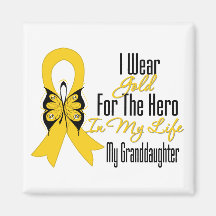 Childhood Cancer Ribbon My Hero My Granddaughter Fridge Magnets