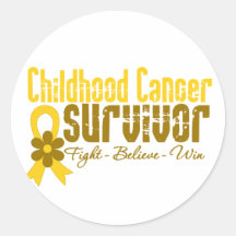 Childhood Cancer Survivor Flower Ribbon Round Stickers