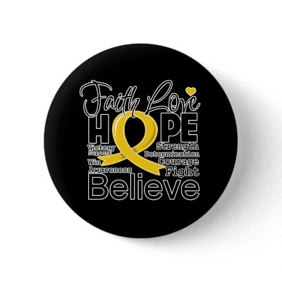 Childhood Cancer Typographic Faith Love Hope Pins by cancerapparel