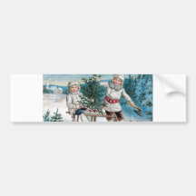 Children cutting down a Christmas Tree Bumper Sticker