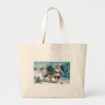 Children cutting down a Christmas Tree Canvas Bags