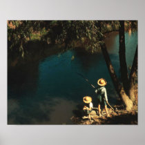 Children Fishing on the Bayou - Vintage Print
