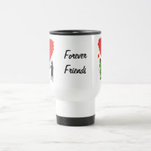 Children holding hands & heart shaped balloons mugs