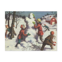 Children Playing in the Snow Building a Snowman