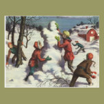 Children Playing in the Snow Building a Snowman postcards