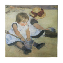 Children Playing on the Beach by Mary Cassatt Ceramic Tiles