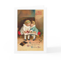 Children Reading Book Christmas Card