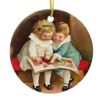 Children Reading Book Christmas Card Christmas Ornaments