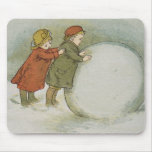 Children Rolling Snowballs Mouse Pads