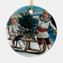 Children Sledding Christmas Tree Ornaments