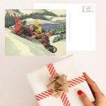 Children Sledding Winter Snow Mountain Christmas Postcard