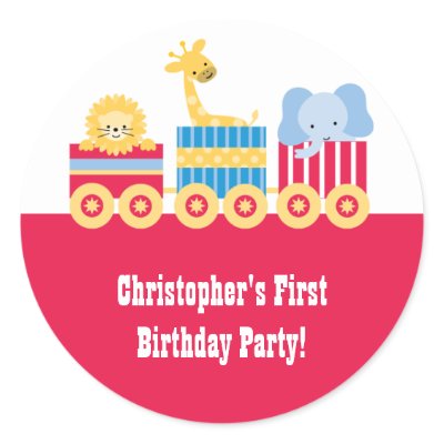 Children's circus train birthday party stickers by Jamene