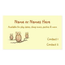 Children's Owl Calling Card Business Card Templates