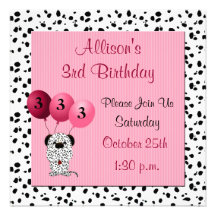 Childs 3rd Birthday Party Invitation Pink